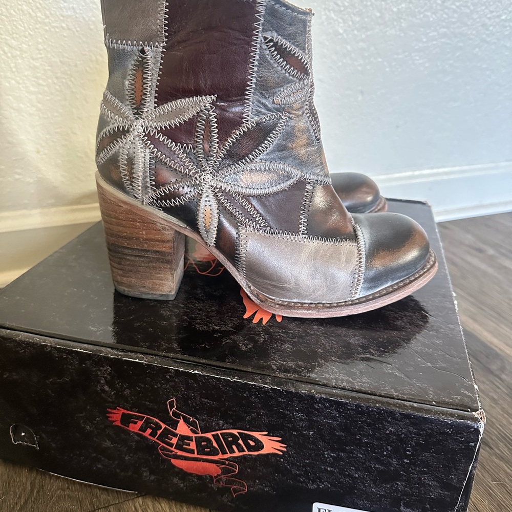 Freebird Women's Flower Heeled Boots with Stitch Detail